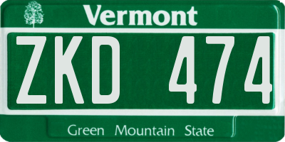 VT license plate ZKD474