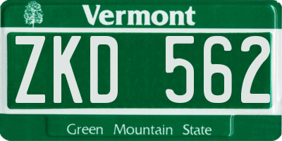 VT license plate ZKD562
