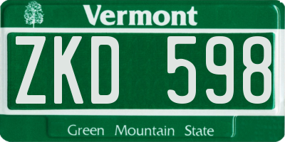 VT license plate ZKD598