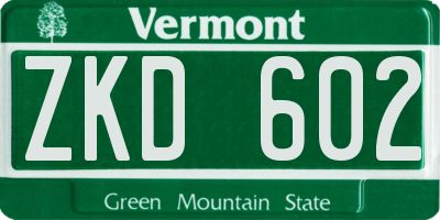 VT license plate ZKD602