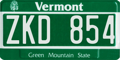VT license plate ZKD854
