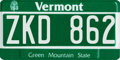VT license plate ZKD862
