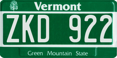 VT license plate ZKD922