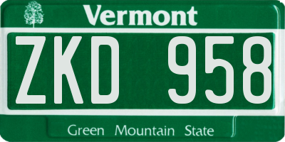 VT license plate ZKD958