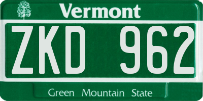 VT license plate ZKD962