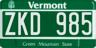 VT license plate ZKD985