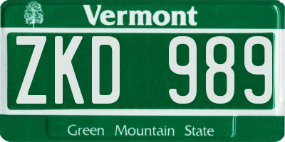 VT license plate ZKD989