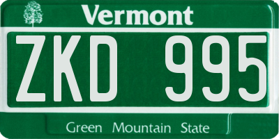 VT license plate ZKD995