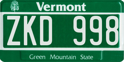 VT license plate ZKD998