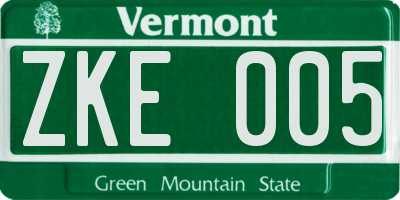VT license plate ZKE005