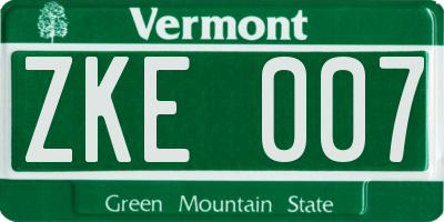 VT license plate ZKE007