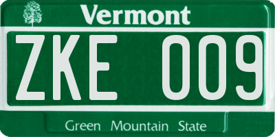 VT license plate ZKE009