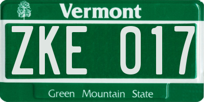VT license plate ZKE017