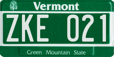 VT license plate ZKE021