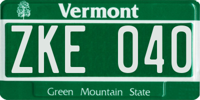 VT license plate ZKE040