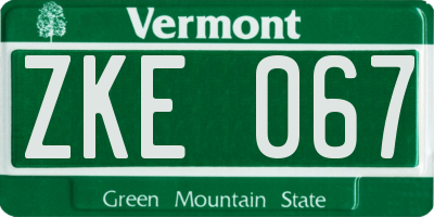 VT license plate ZKE067