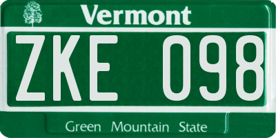 VT license plate ZKE098