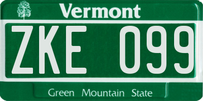 VT license plate ZKE099