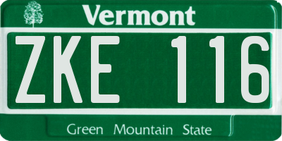 VT license plate ZKE116