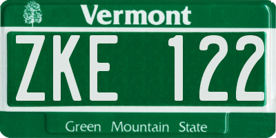 VT license plate ZKE122