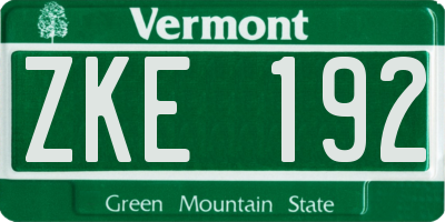 VT license plate ZKE192
