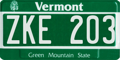 VT license plate ZKE203