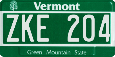VT license plate ZKE204