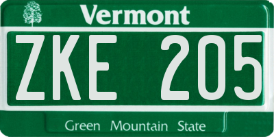 VT license plate ZKE205