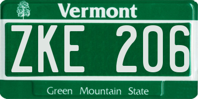 VT license plate ZKE206