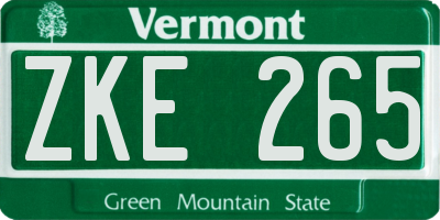 VT license plate ZKE265