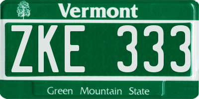VT license plate ZKE333
