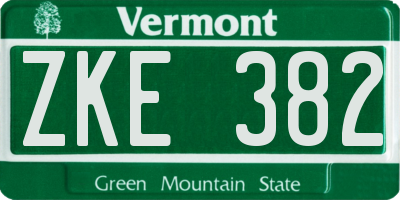 VT license plate ZKE382