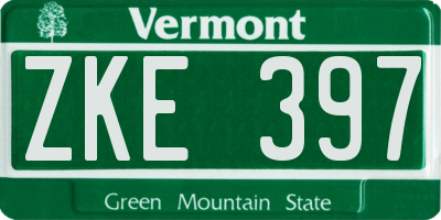 VT license plate ZKE397