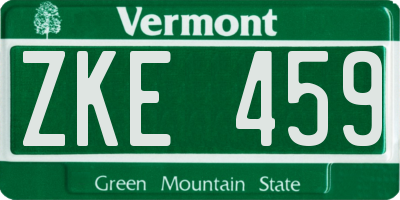 VT license plate ZKE459