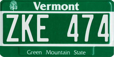 VT license plate ZKE474