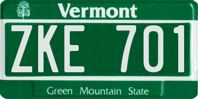 VT license plate ZKE701