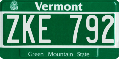 VT license plate ZKE792