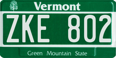 VT license plate ZKE802