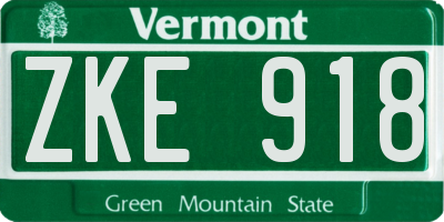 VT license plate ZKE918