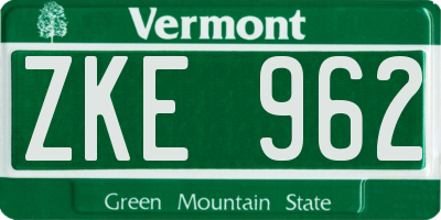 VT license plate ZKE962