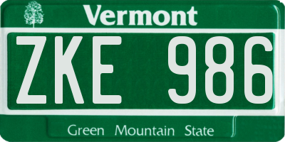 VT license plate ZKE986