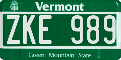 VT license plate ZKE989