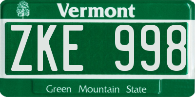 VT license plate ZKE998