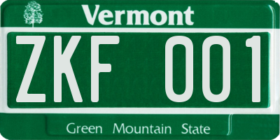 VT license plate ZKF001