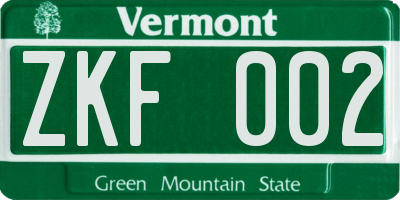 VT license plate ZKF002