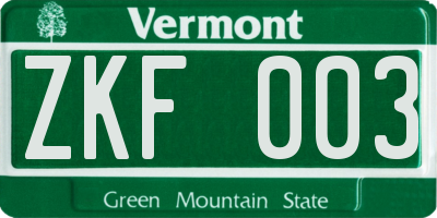 VT license plate ZKF003