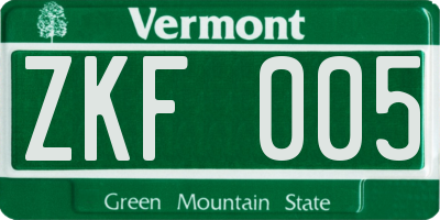 VT license plate ZKF005