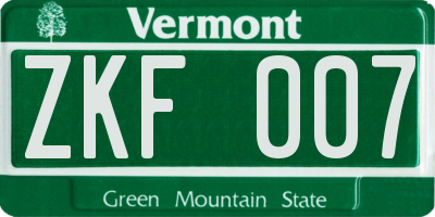 VT license plate ZKF007