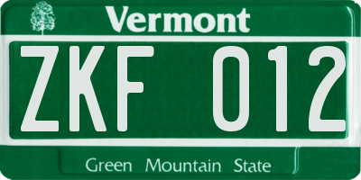 VT license plate ZKF012