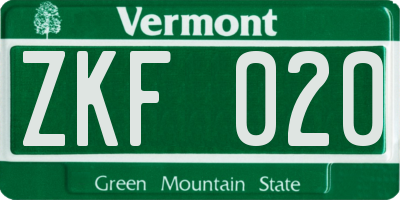 VT license plate ZKF020